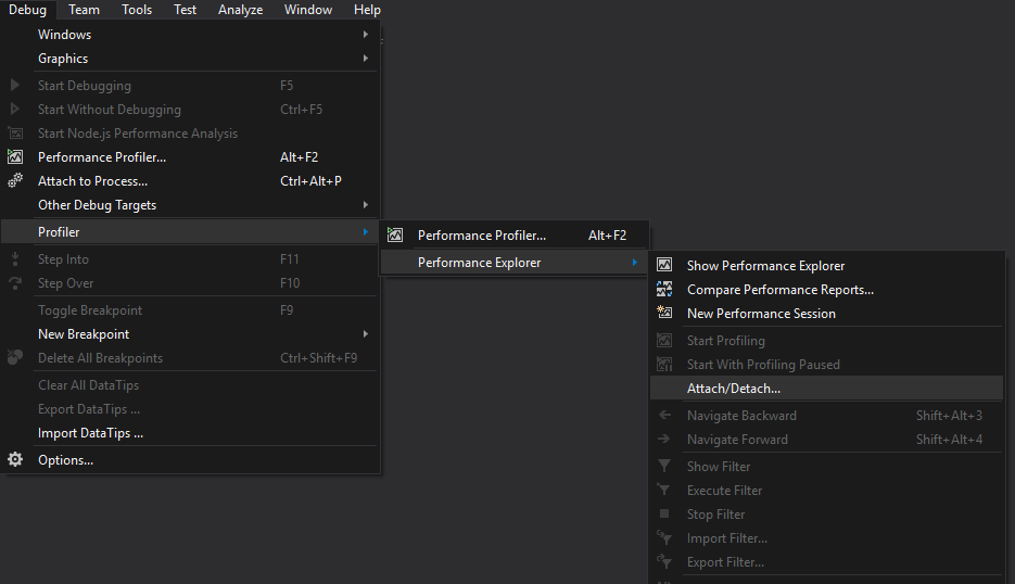 Profiler menu